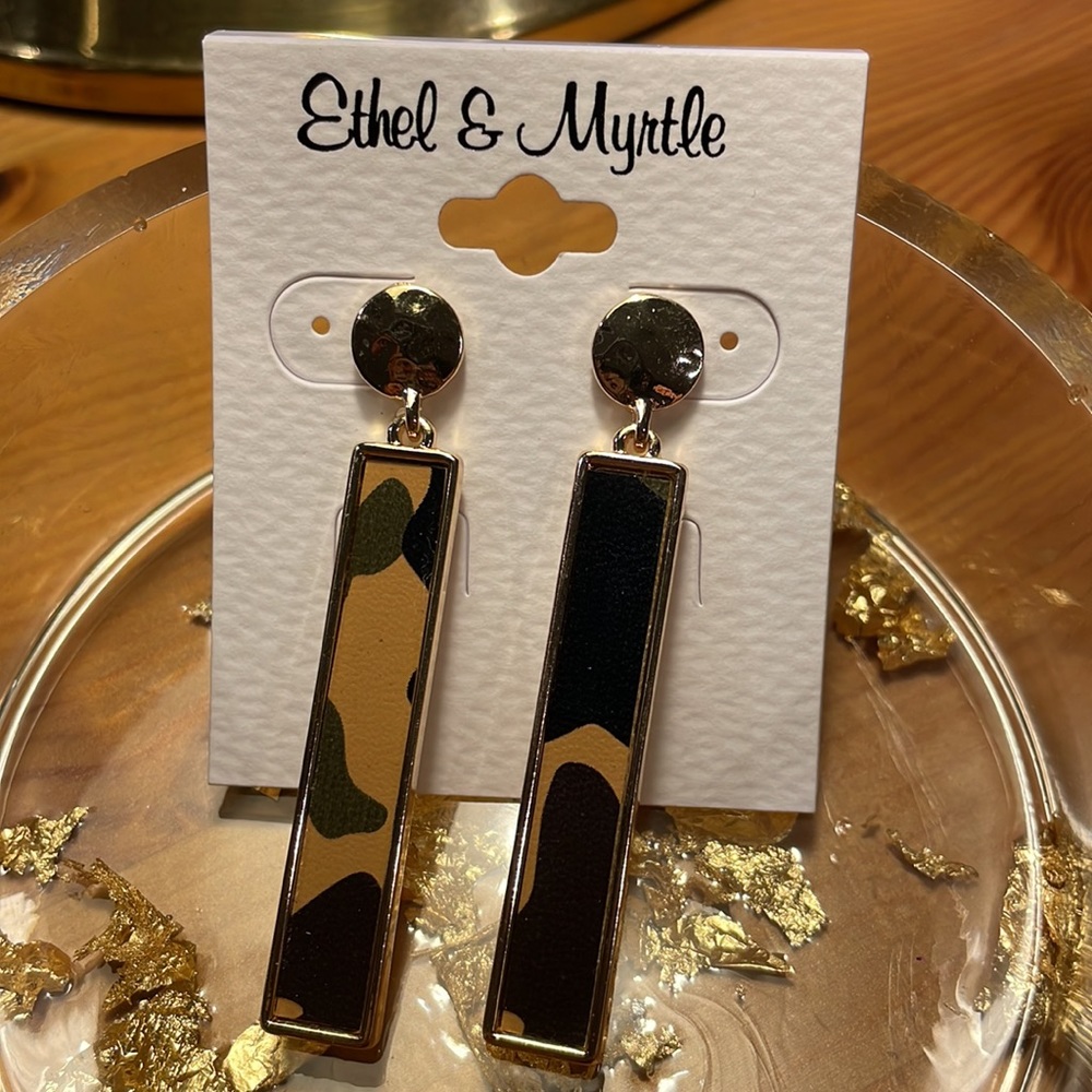 Ethel & Myrtle Gold-tone Camo Pierced Earrings NWT